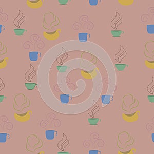 Seamless pattern with coffee cups